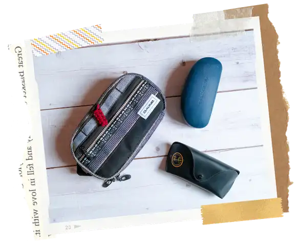 Reusing eyeglass and pencil cases when travelling to pack small essentials.