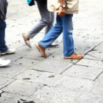 Different types of shoes that tourists and locals wear while walking the streets of Rome, Italy.