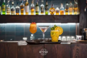 Cocktails at Sitiado restaurant, Nazaré, Portugal.