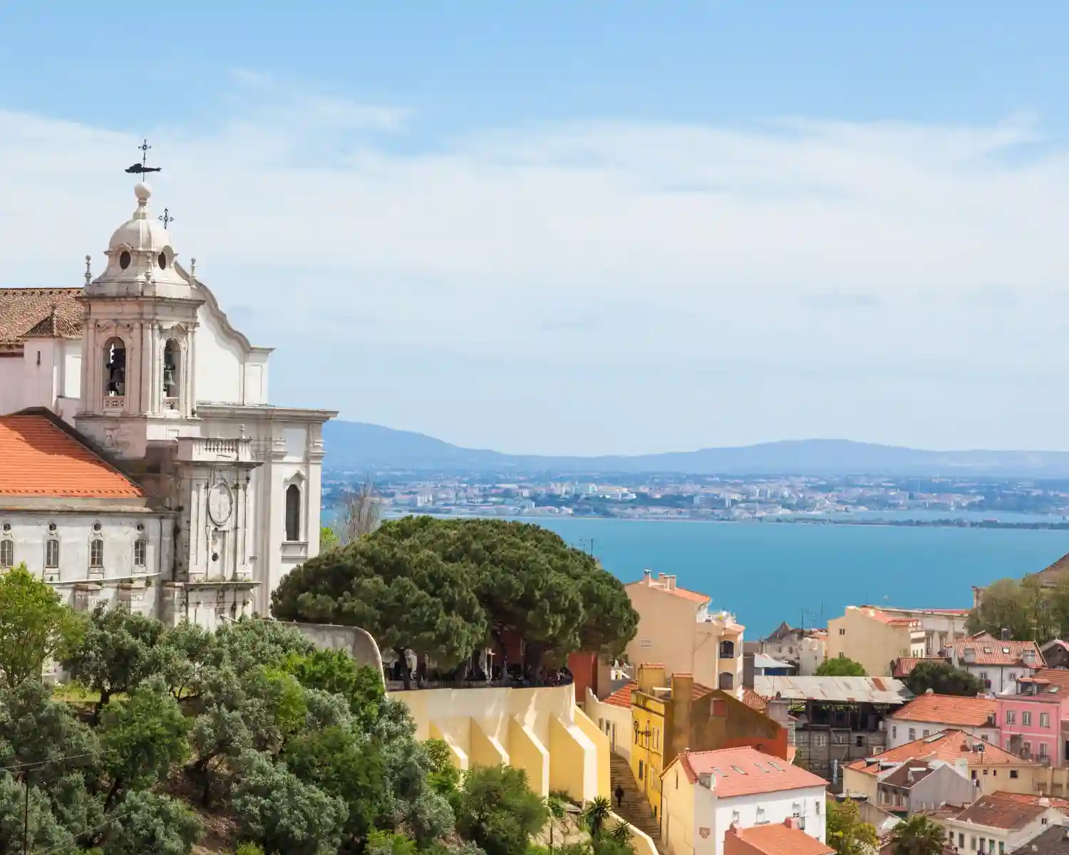 View of Lisbon, Portugal, and the Tagus river from the Senhora do Monte viewpoint.