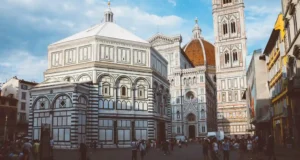 The Baptistery of Saint John, the Santa Maria del Fiore Cathedral and Giotto's Bell Tower in Florence, Italy.