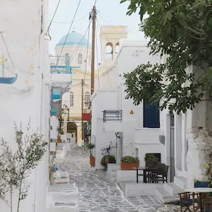 White cobblestone streets of Kimolos island in Greece.