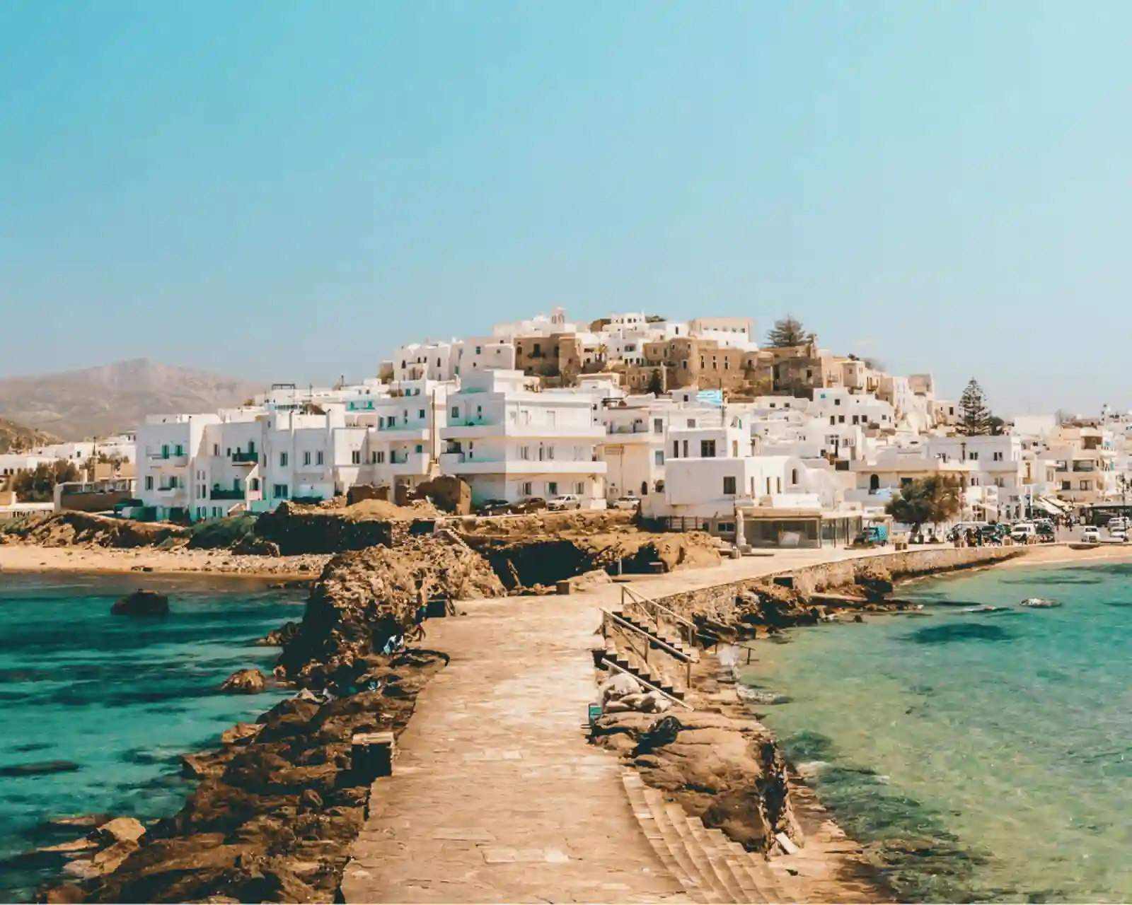 Iconic view of the port of Naxos island in Greece.