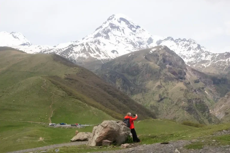 Female solo traveller in the country side of Georgia, the country.