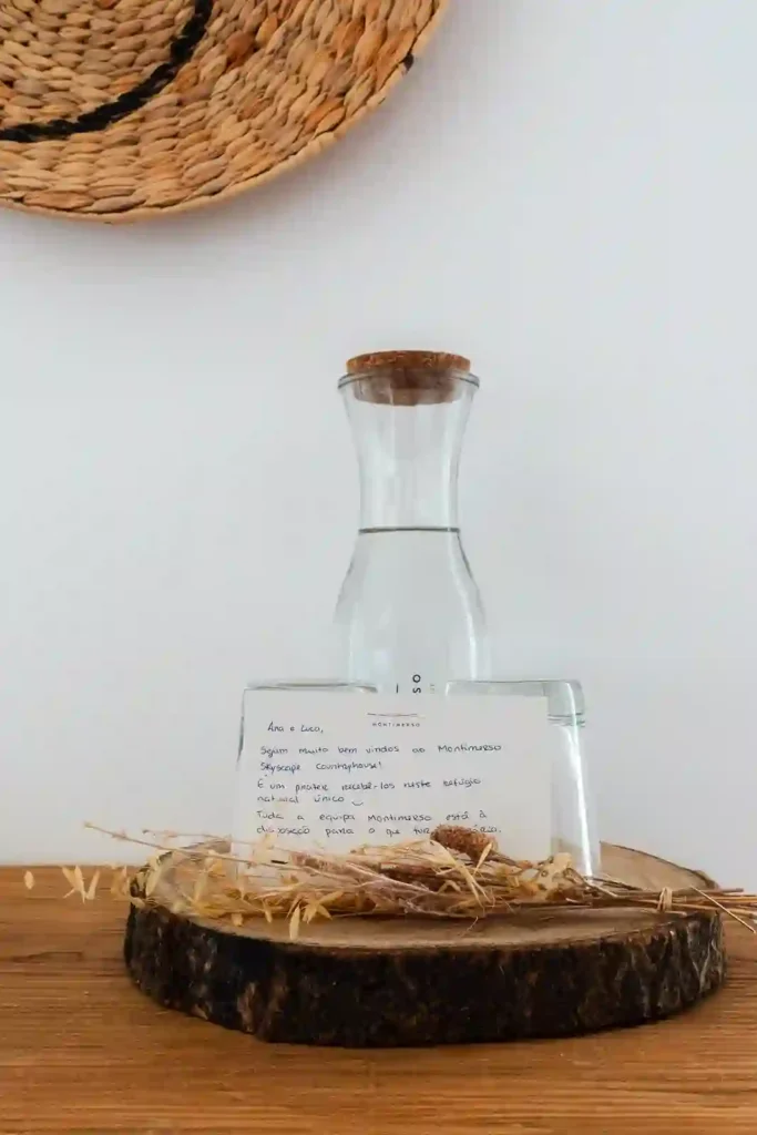 Room details and welcome card from Montimerso hotel in Alentejo, Portugal.