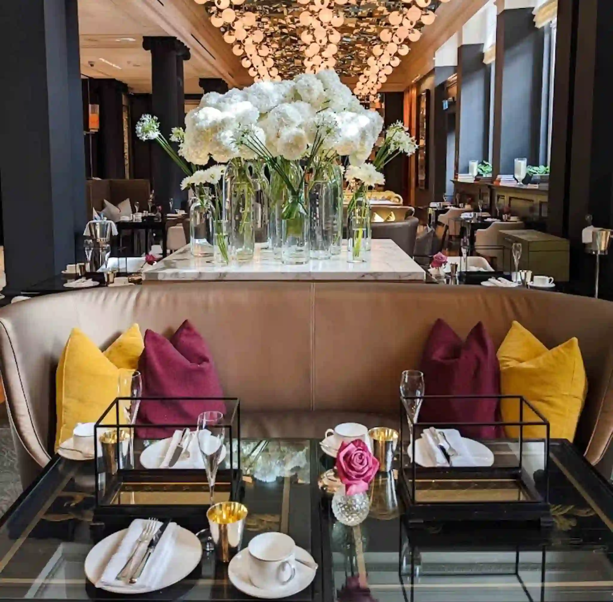 The interior of the Mirror Room Hotel Café and Tea Shop in London, UK.
