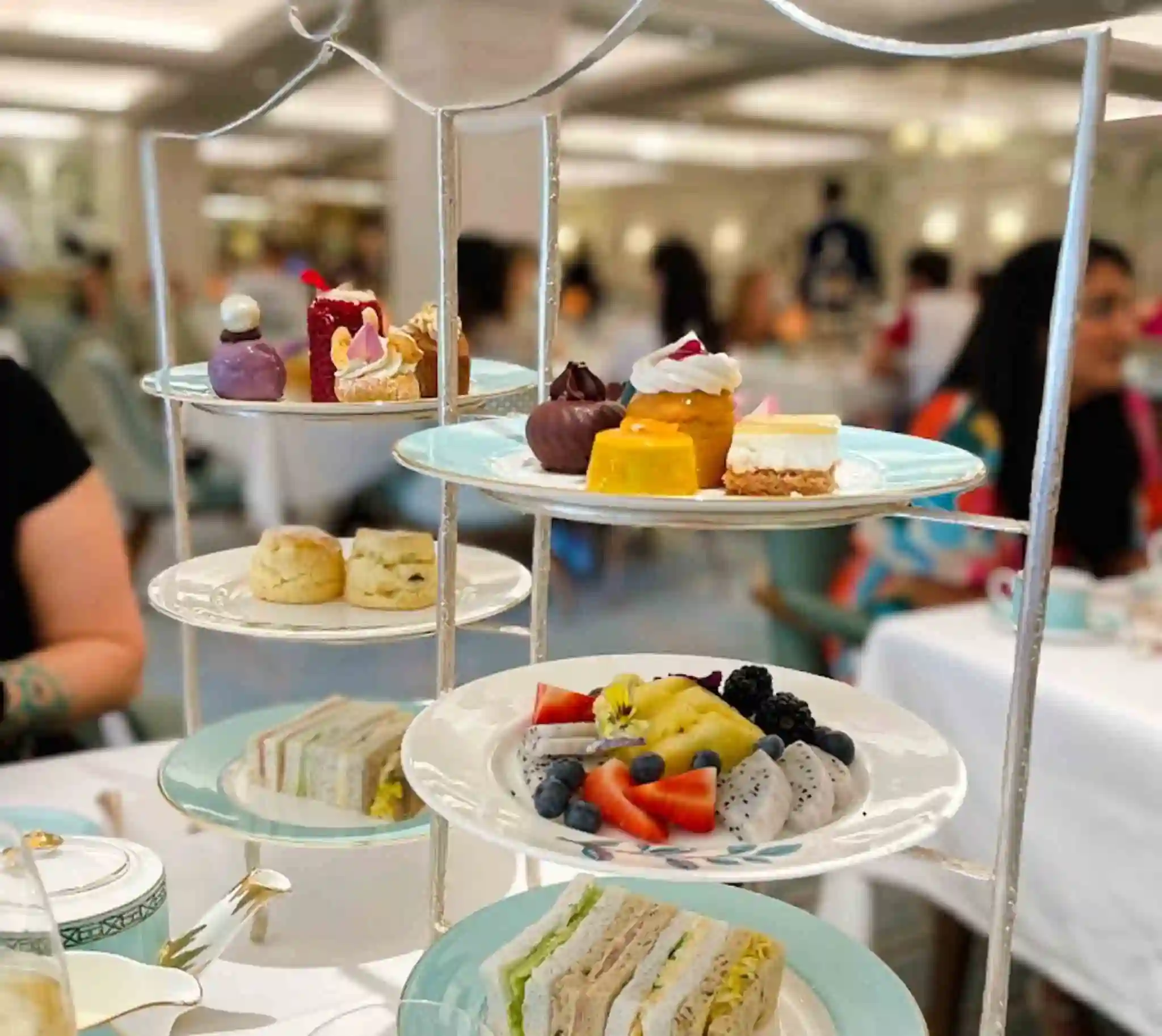 Classic afternoon tea pastries at the Diamond Jubilee Tea Salon and Café in London, UK.