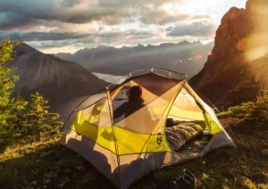 A Nemo tent set up in a mountainous area.
