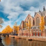 Canals in Amsterdam, The Netherlands, during fall.