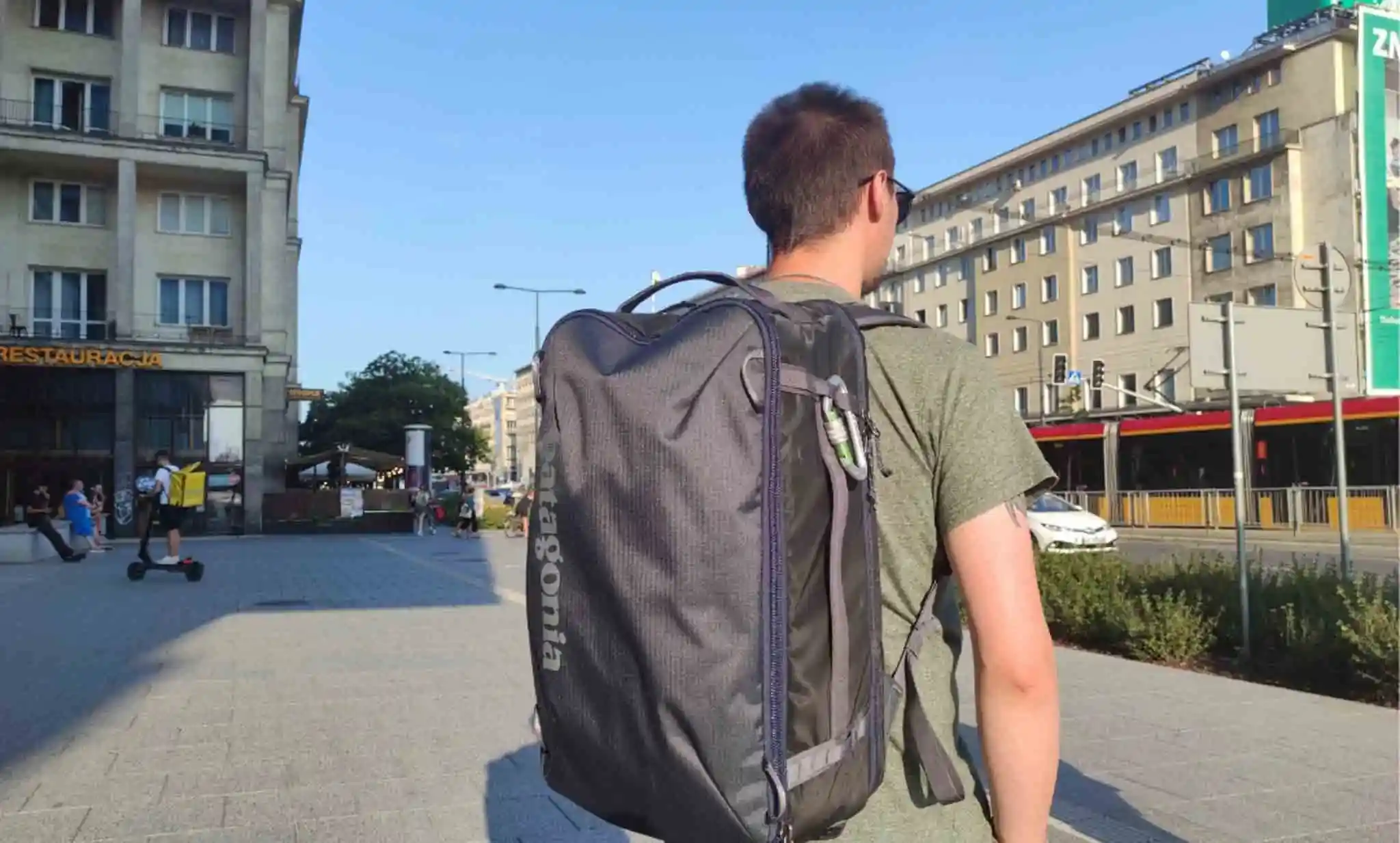 Luca from The Wildest Road with the Patagonia Mini MLC backpack back view