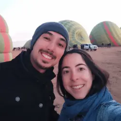 Ana and Luca from the Wildest Road after a hot air balloon experience near Marrakech, Morocco