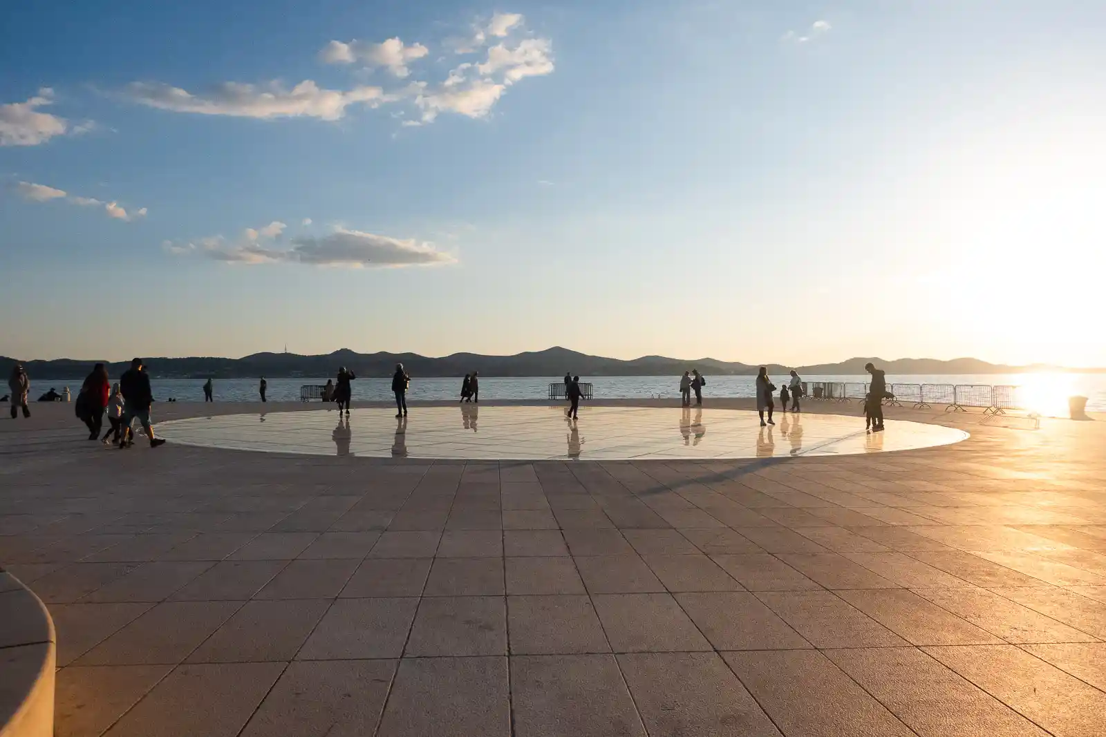 The famous monument greeting to the sun in Zadar, Croatia, at sunset.