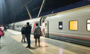 Night train about to departure from Yerevan in direction of Tbilisi in Georgia.